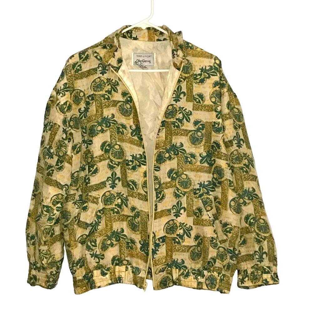 Vintage Oleg Cassini 100% silk bomber style windbreaker jacket size S